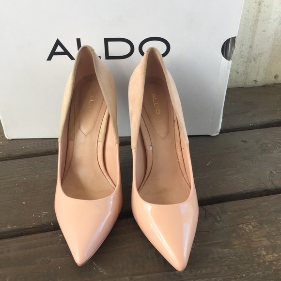 shiny nude pumps